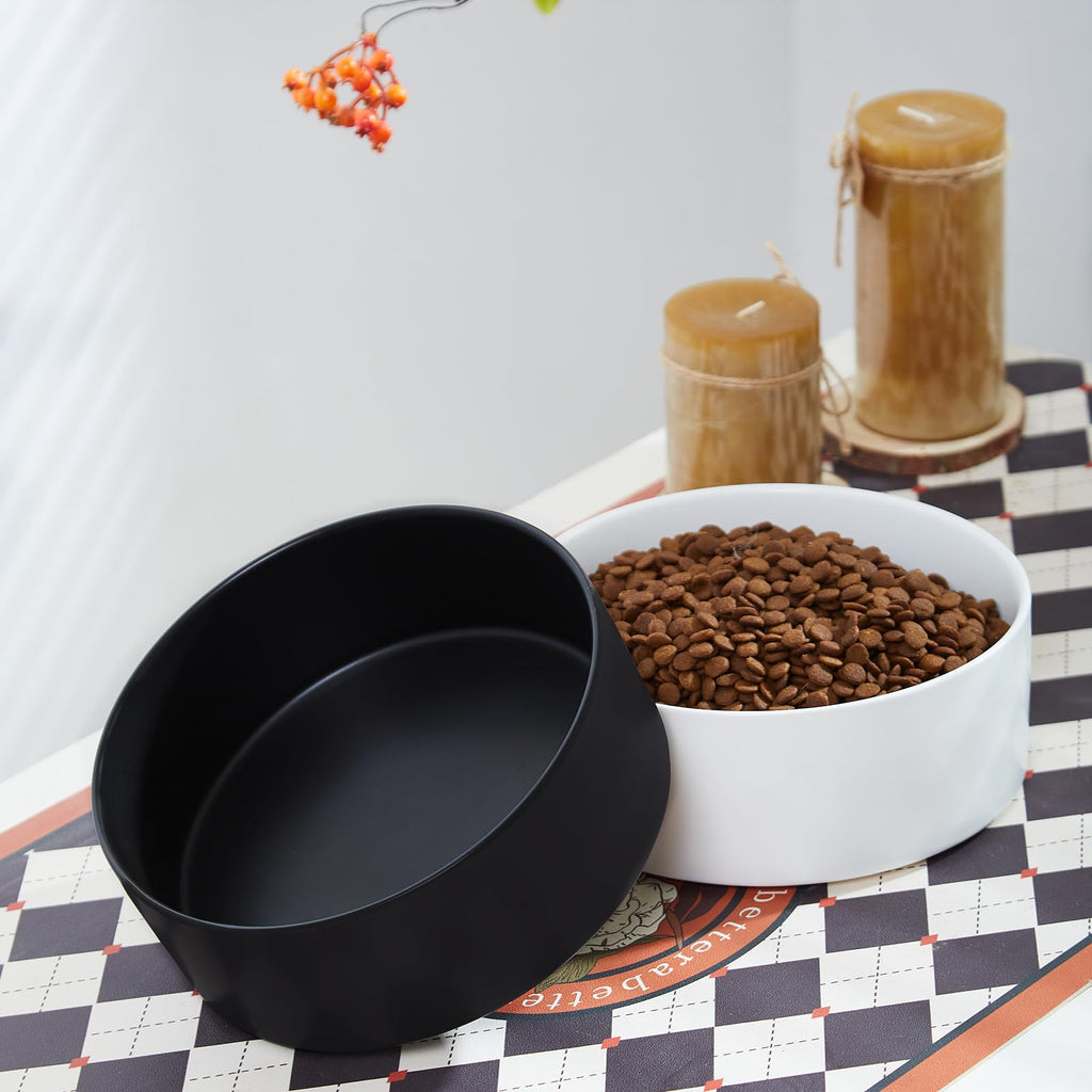 6'' Ceramic Raised Dog Bowl - 30Oz Dog Food & Water Bowl with Elevated Non-Slip Bamboo Stand, Dishwasher & Microwave Safe, Anti Vomiting Heavy Duty Pet Bowl for Small and Medium Dogs, Black