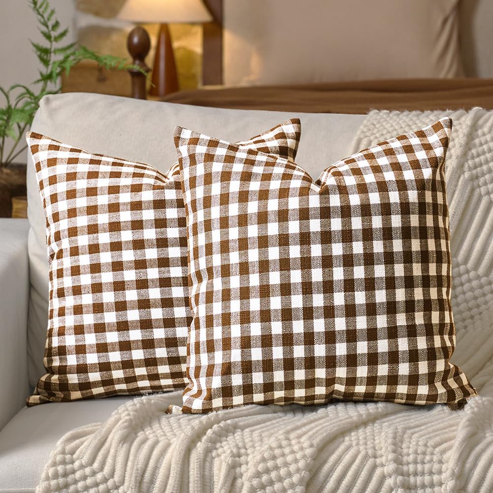 CARRIE HOME Black and White Buffalo Plaid Outdoor Pillow Covers 16x16 Set of 2, 16 x 16 Modern Farmhouse Decor Couch Pillows, Black White Winter Christmas Holiday Plaid Pillows (No Pillow Inserts)