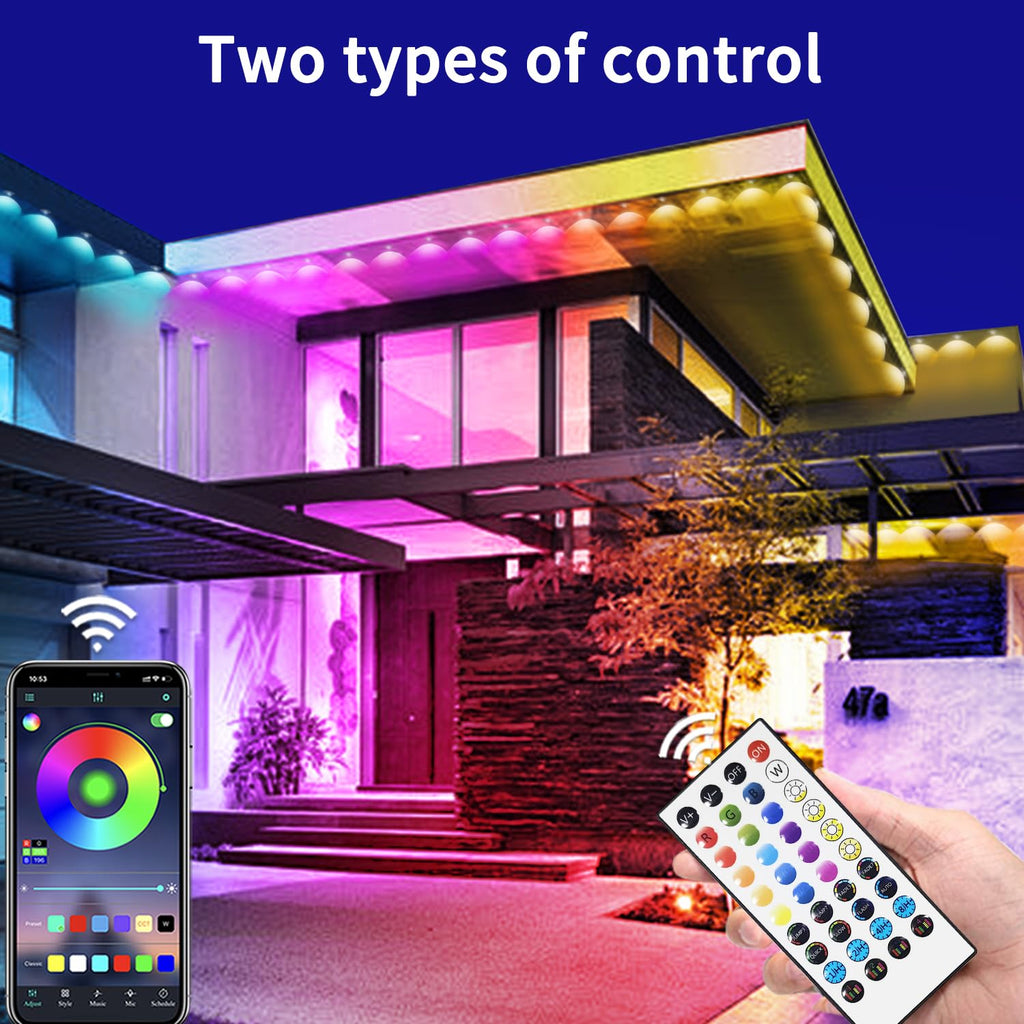 Yocrostar Permanent Outdoor Light,60ft RGB Eave Lights with App Control Remote,IP67 Waterproof LED Lights,Music Sync Outside Light for House,Halloween,Roof,Garden,Christmas Decorations