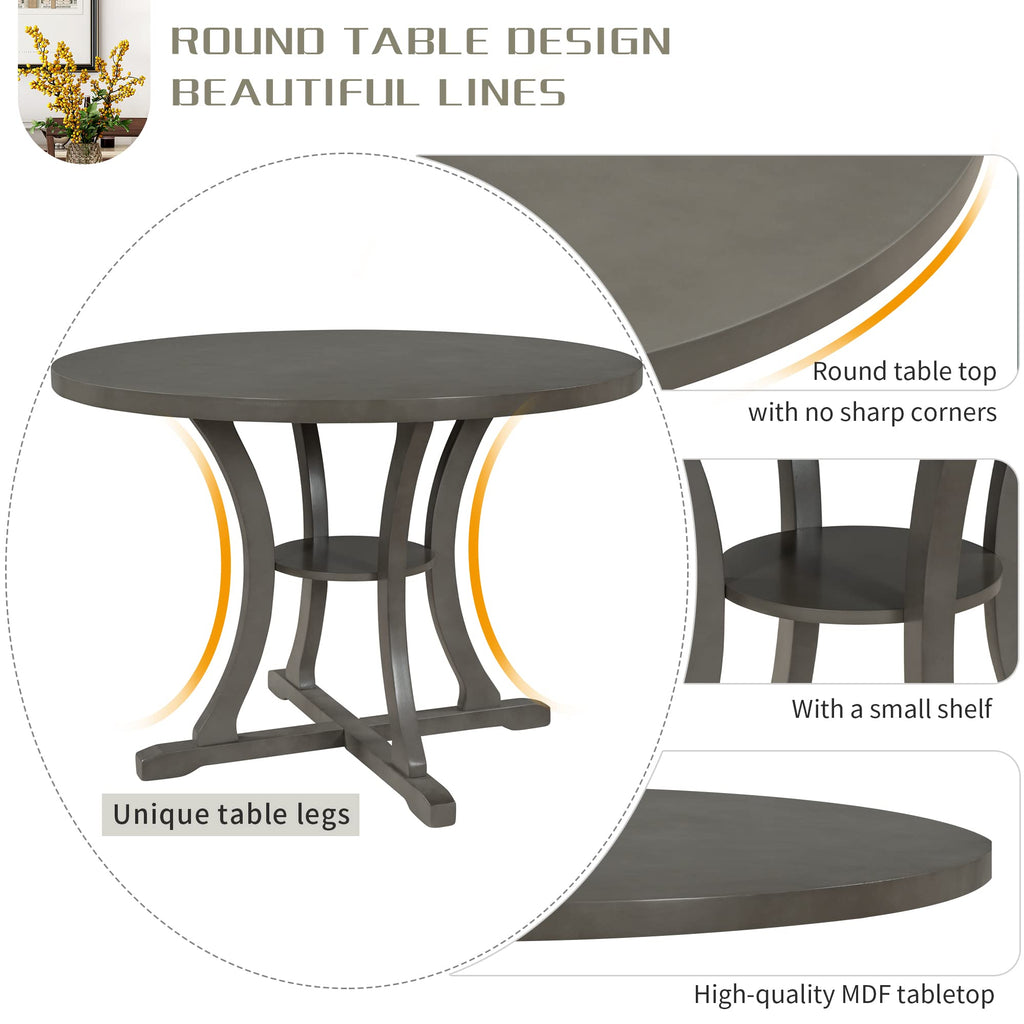 LUMISOL 5-Piece Dining Table Set for 4, Farmhouse Round Kitchen Table Set with Special Shaped Legs and 4 Upholstered Chairs for Kitchen, Dining Room, Small Space, Antique Blue