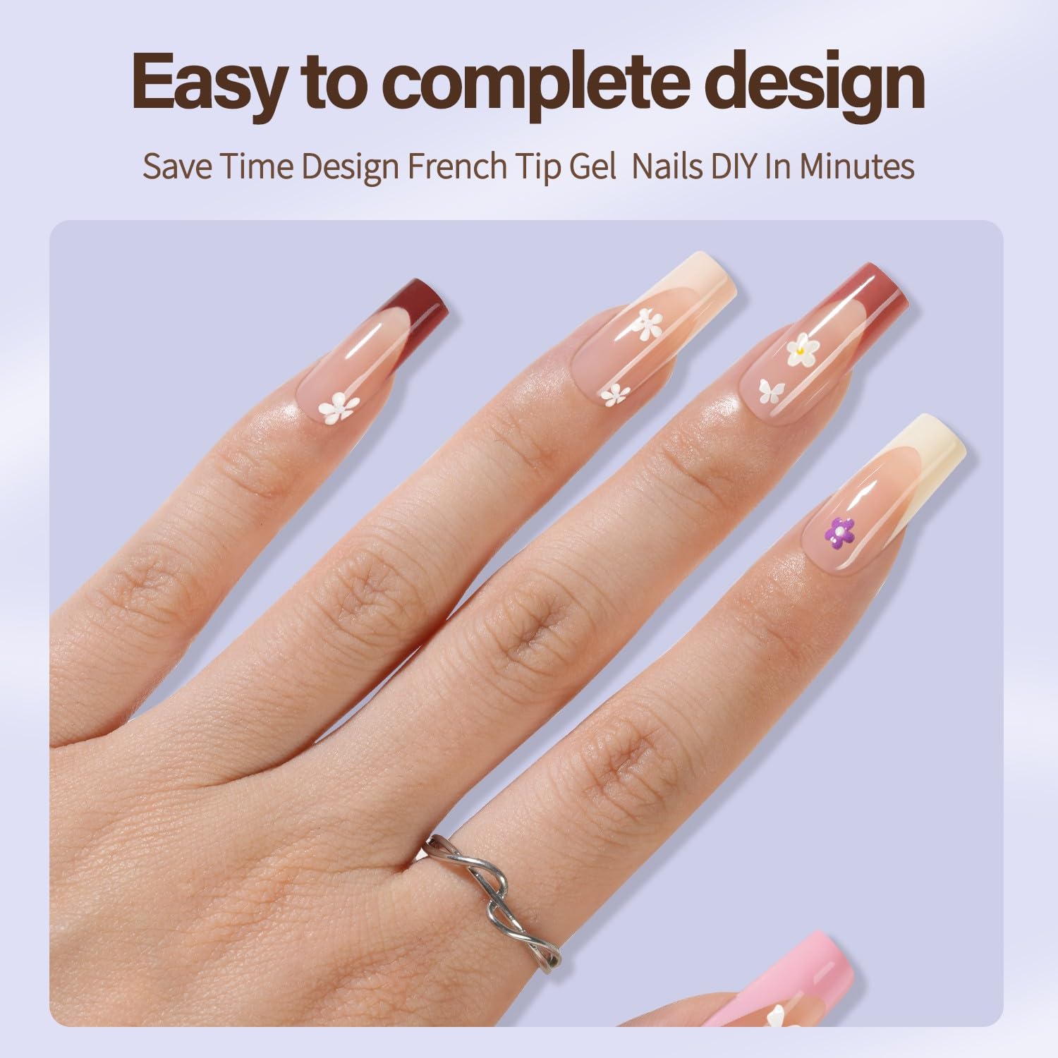 Misssix XBASICTIPS French Tip Press On Nails, 300Pcs French Gel Nail Tips Long Square, Soft Gel Pre-shaped No Need to File 3 in 1 Tips, Fake Nails for Nail Art DIY Extension Designs 15 Sizes