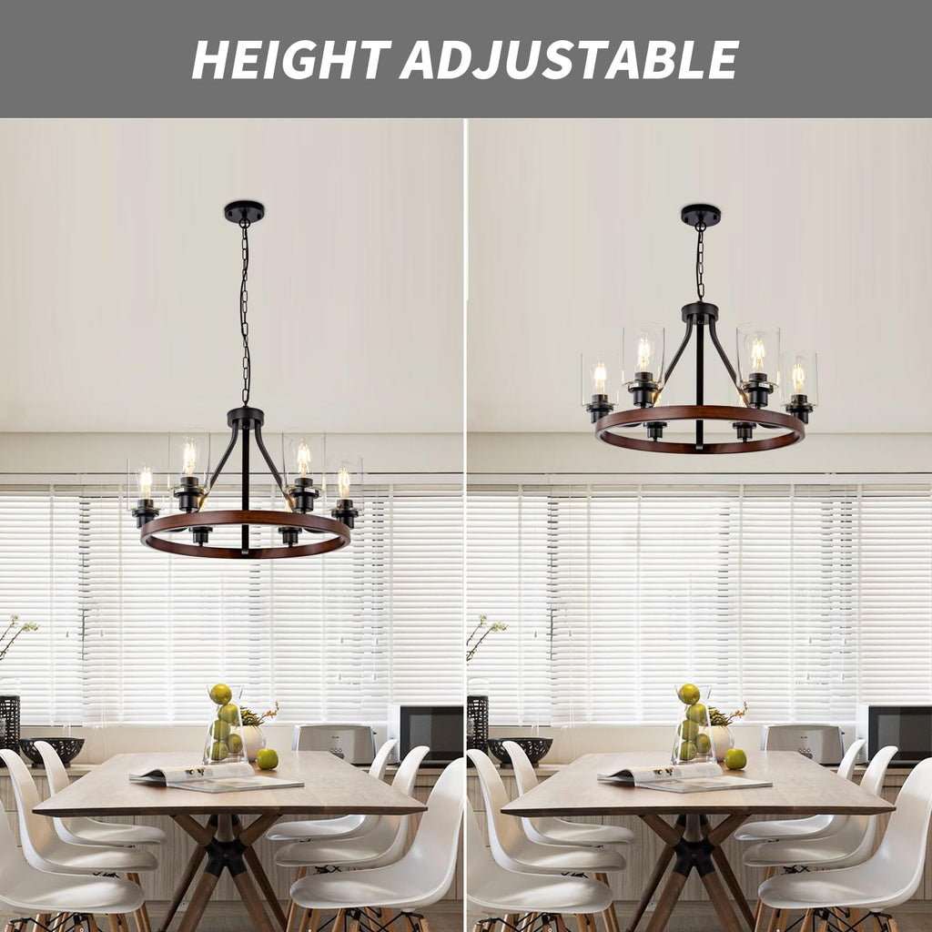 Lanhall 6-Light Modern Dining Room Light Fixture Brushed Nickel Kitchen Chandelier Ceiling Hanging Pendant Lighting with Glass Shade for Living Room Bedroom Entryway Adjustable Height Metal E26