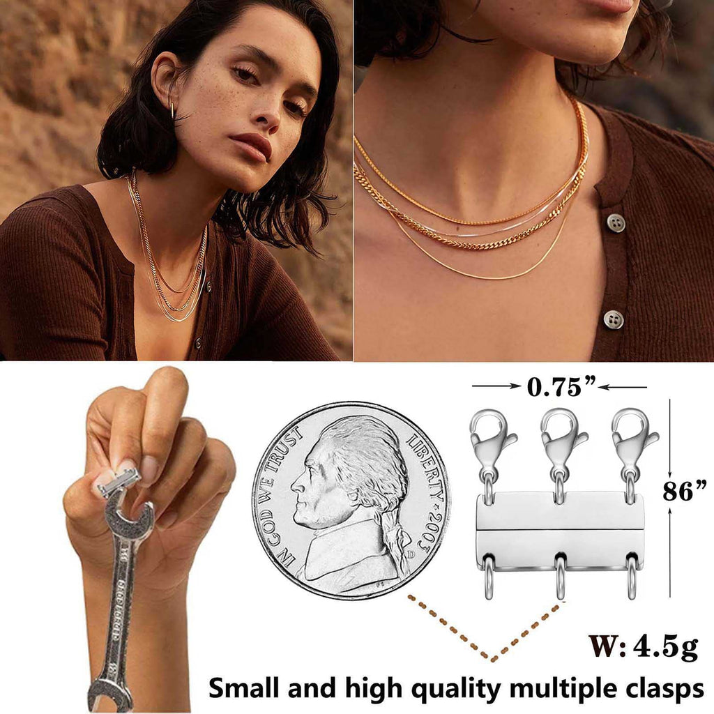 Layering Magnetic Necklace Clasp,18 K Gold and Silver Separator for Stackable Necklaces