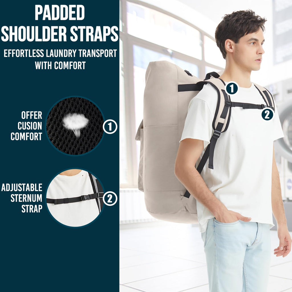 Laundry Bag Extra Large 115L, Laundry Backpack Bag, Laundry Bags Extra Large Heavy Duty, Laundry Bag with Straps, Clothes Hamper Bags with 4 Pockets, College Laundromat Backpack for Dorm Room