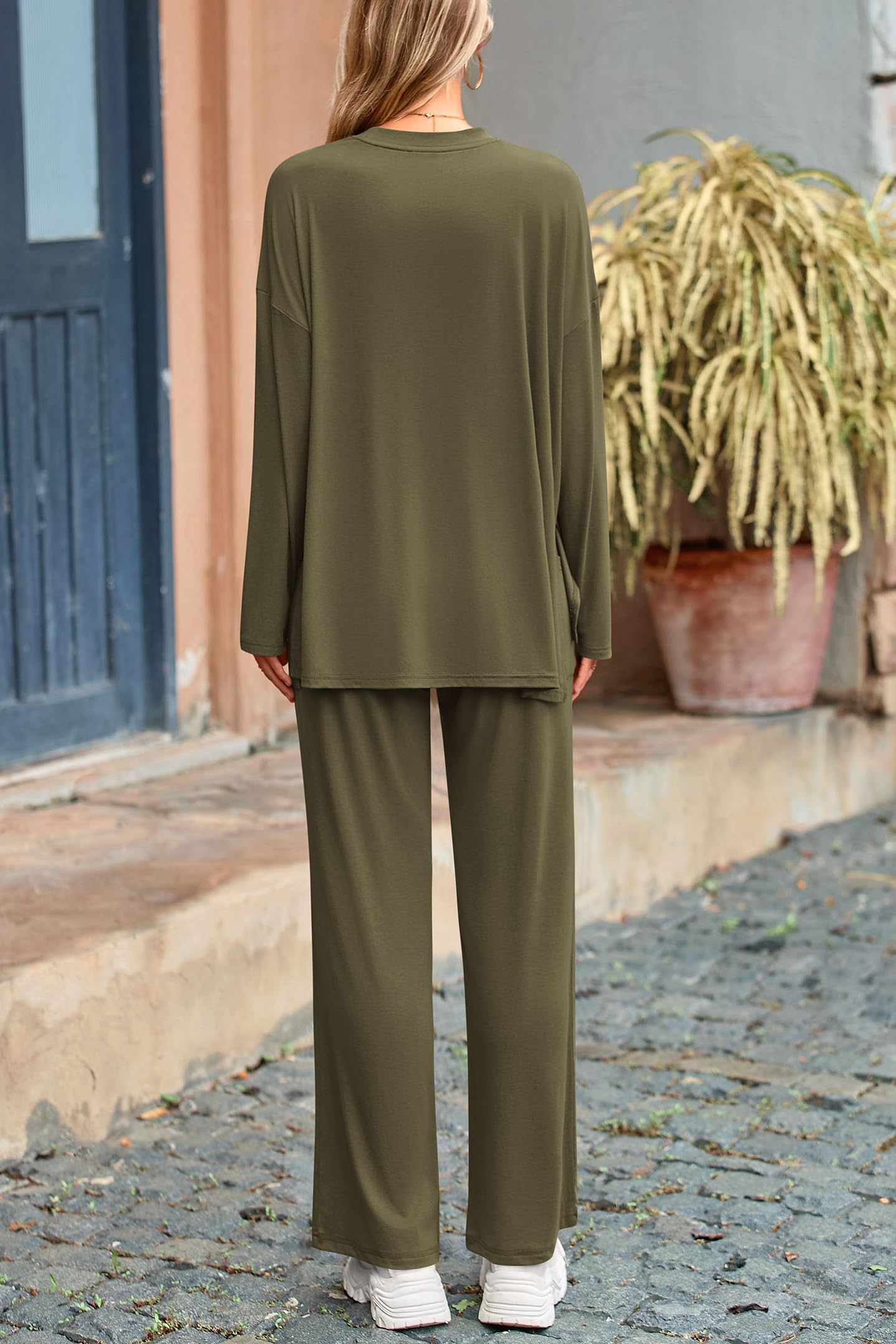 PRETTYGARDEN Women's Two Piece Lounge Sets Matching Long Sleeve Shirts Wide Leg Pants Tracksuits Travel Outfits Fall Clothes