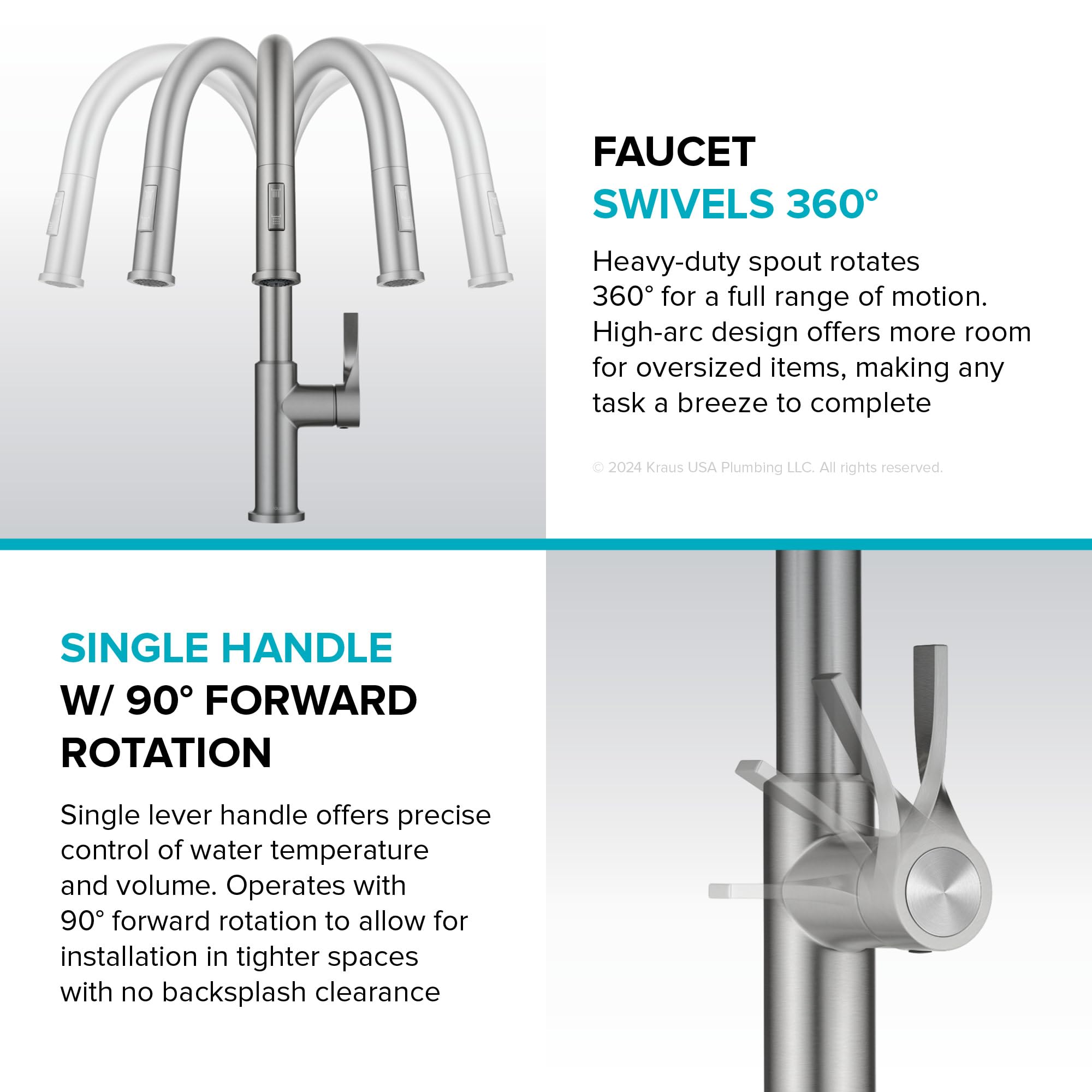 KRAUS Torak Pull Down Kitchen Faucet in Matte Black with Commercial Style Spring Spout, 2 Function Sprayer, Pre-Attached Water Lines, and Mounting Hardware, KPF-2635MB
