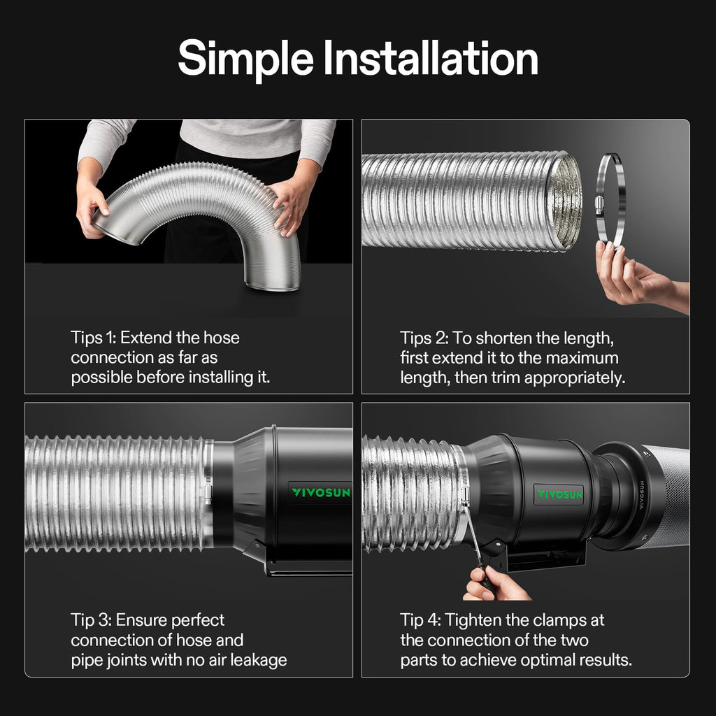 VIVOSUN 2-Pack 4 Inch 8 Feet Flex Air Aluminum Ducting, Flexible Dryer Vent Hose for HVAC Ventilation, 4 Clamps Included