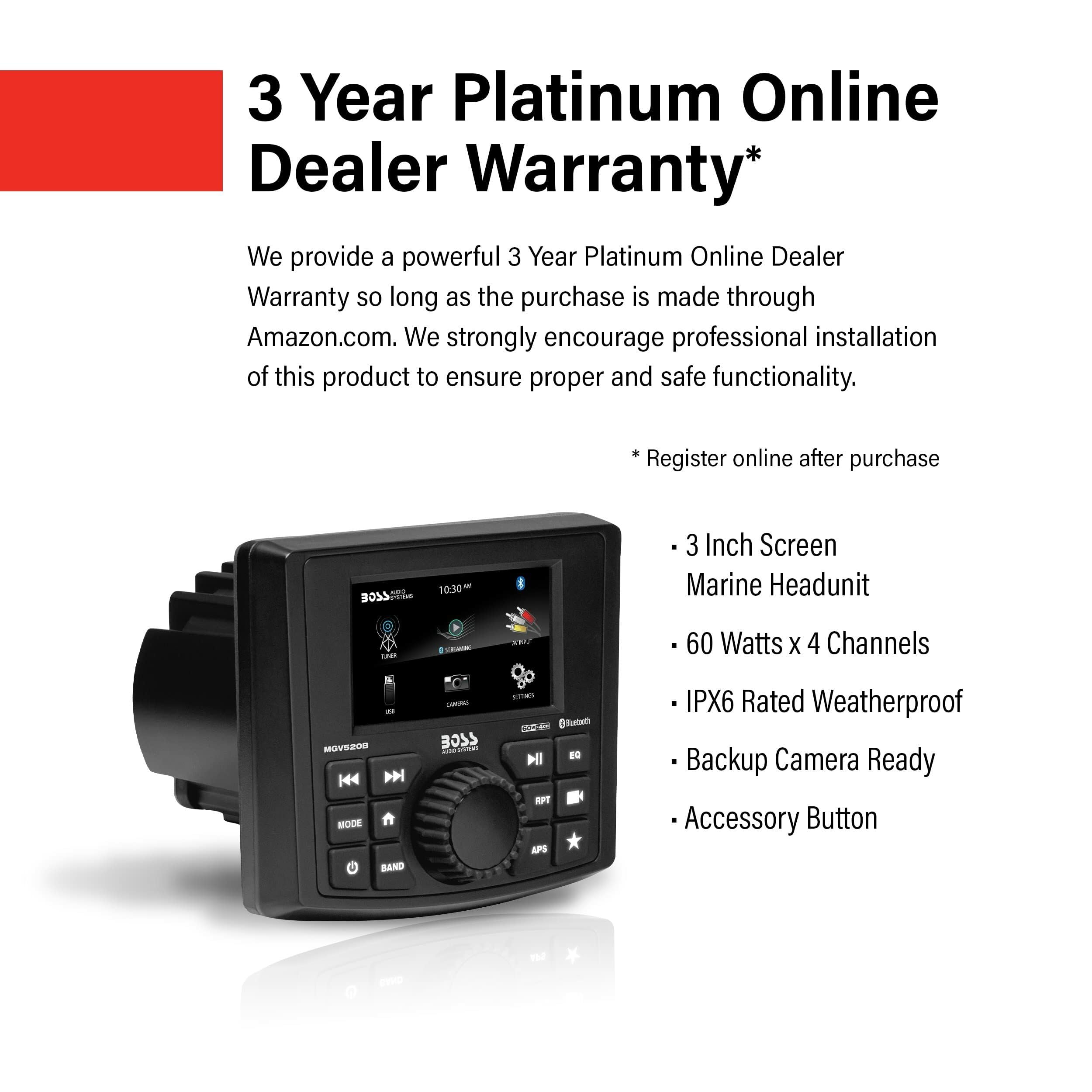BOSS Audio Systems MGR250B Bluetooth Marine Radio Gauge Receiver, Built-In Amplifier, IPX6-Rated, USB Port + USB Charging