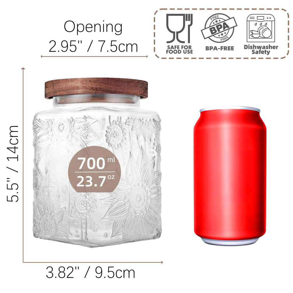 Custde Glass Storage Jars With Airtight Lid, 23.7oz Container For Kitchen Counter with Wooden Lid, brown sugar, candy, coffee, cookie, salt, tea, cute Jar (35oz Large Begonia Flowers)