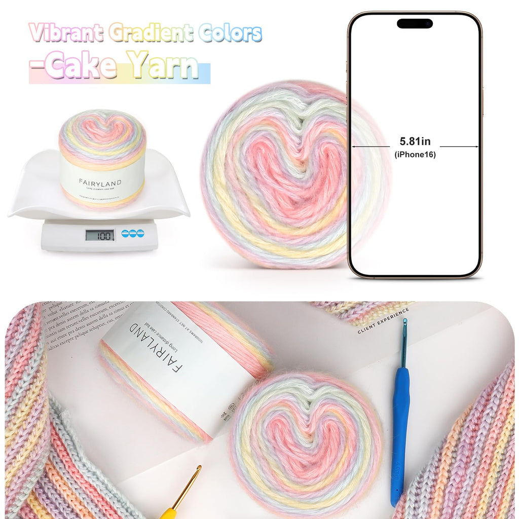 Katech Fairyland Yarn for Crocheting Knitting-Gradient Yarn Cake-4 Pack of 100g/3.52 oz-Soft DK Light Weight #3-60% Cotton 30% Acrylic 10% Wool-Perfect for Scarves, Shawls, Blankets and Garments(A)