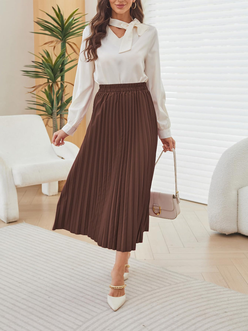 SweatyRocks Women's Casual Solid Longline Pleated Long Skirt