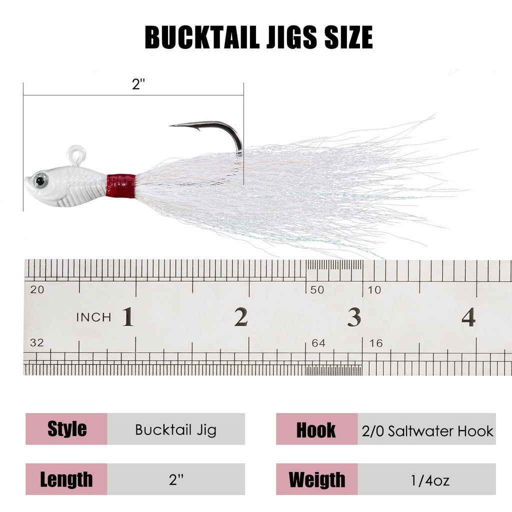Dr.Fish 3 Pack Bucktail Jig Lure Hair Jig Saltwater Freshwater Lures Surf Fishing Bass Flounder Striper Bluefish Halibut Redfish