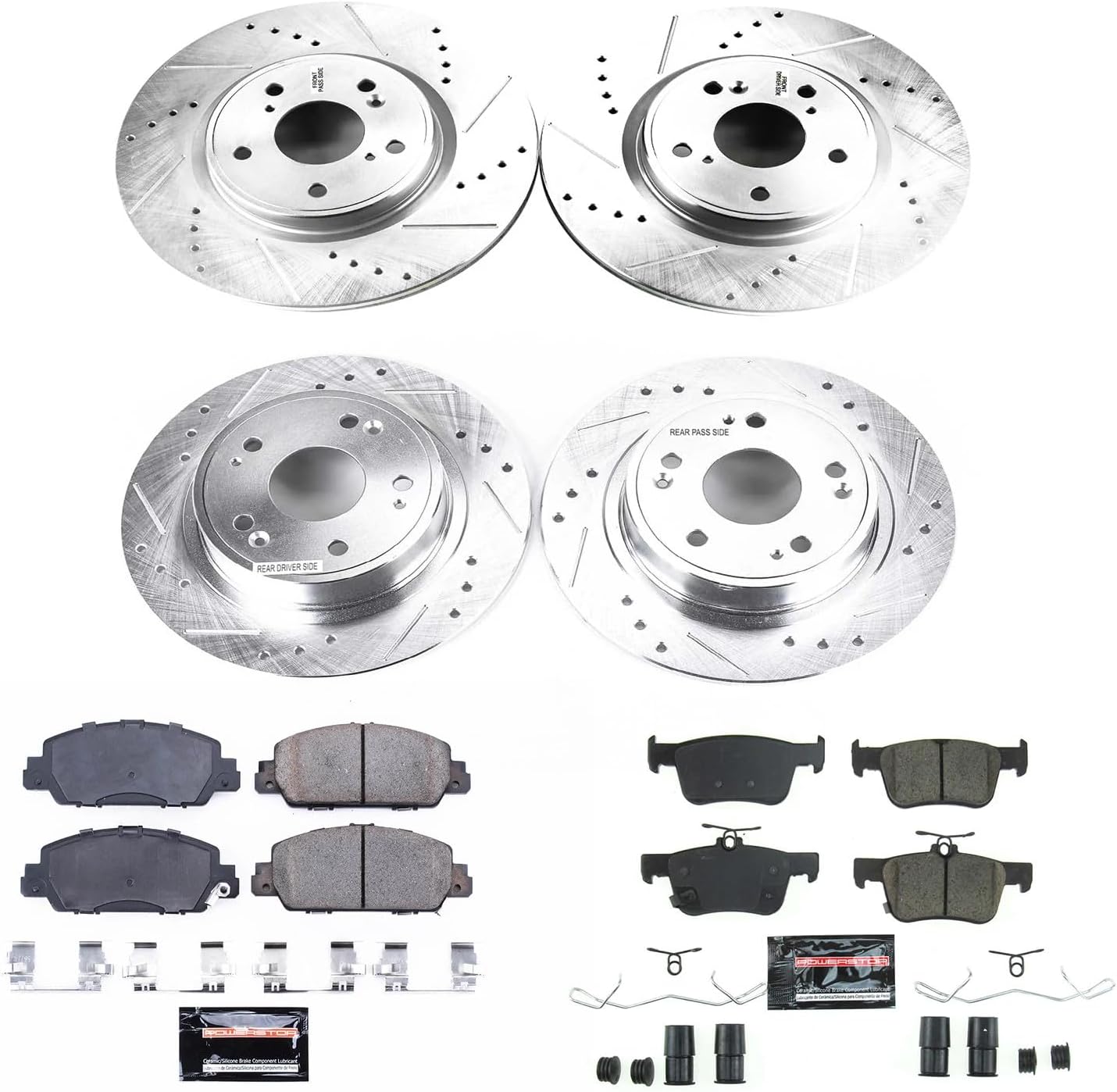 PowerStop Front and Rear Brake Kit for Honda Accord 2018-25 - Drilled and Slotted Disc Rotors with Carbon-Fiber Ceramic Brake Pads Replacement, K8166