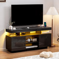 HOMMPA Modern LED TV Stand for 55 Inch TV, Black Tall TV Console with Power Outlet, Entertainment Center with Storage, High Gloss Gaming Media Console Cabinet for Living Room (47 Inch)