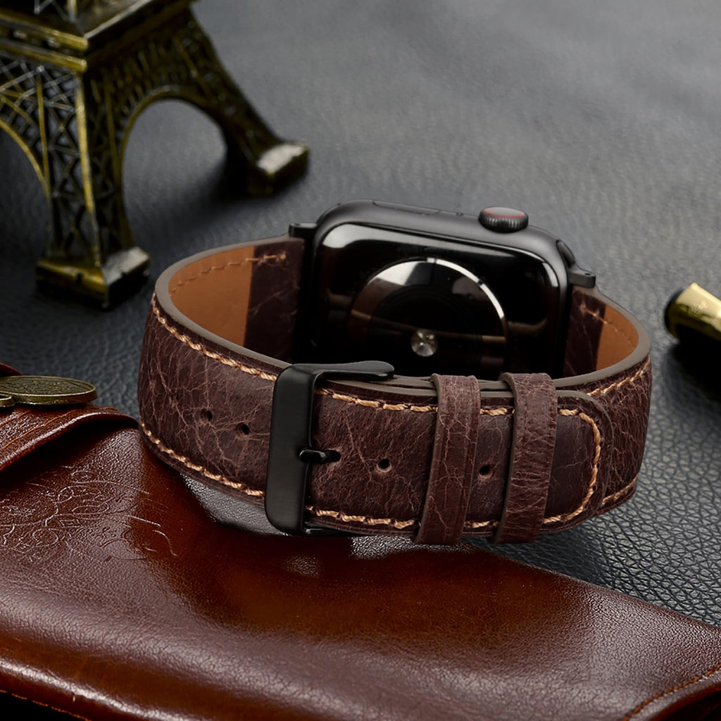 Tasikar Bands Compatible with Apple Watch Band 42mm (Series11/10) 41mm 40mm 38mm Men Genuine Leather Replacement Bands Compatible with Apple Watch SE Series 11 10 9 8 7 6 5 4 3, Black
