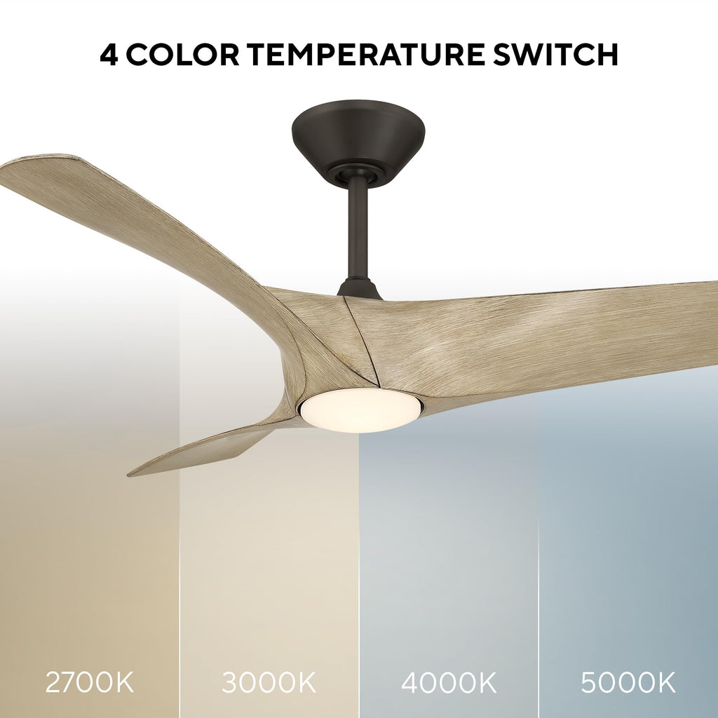Modern Forms Zephyr Smart Indoor and Outdoor 3-Blade Ceiling Fan 52in Bronze/White Oak with Adjustable CCT 2700K-3000K-4000K-5000K LED Light Kit and Remote Control