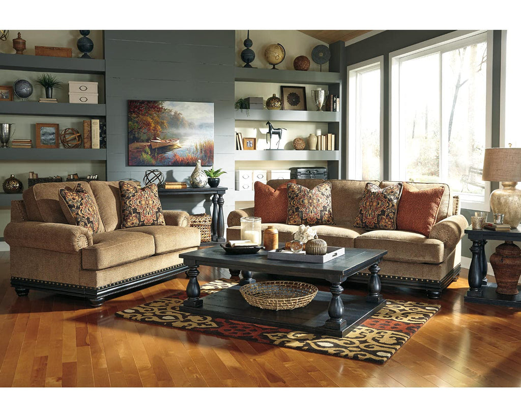 Signature Design by Ashley Mallacar Rustic Cottage Rectangular Sofa Table with Floor Shelf, Black