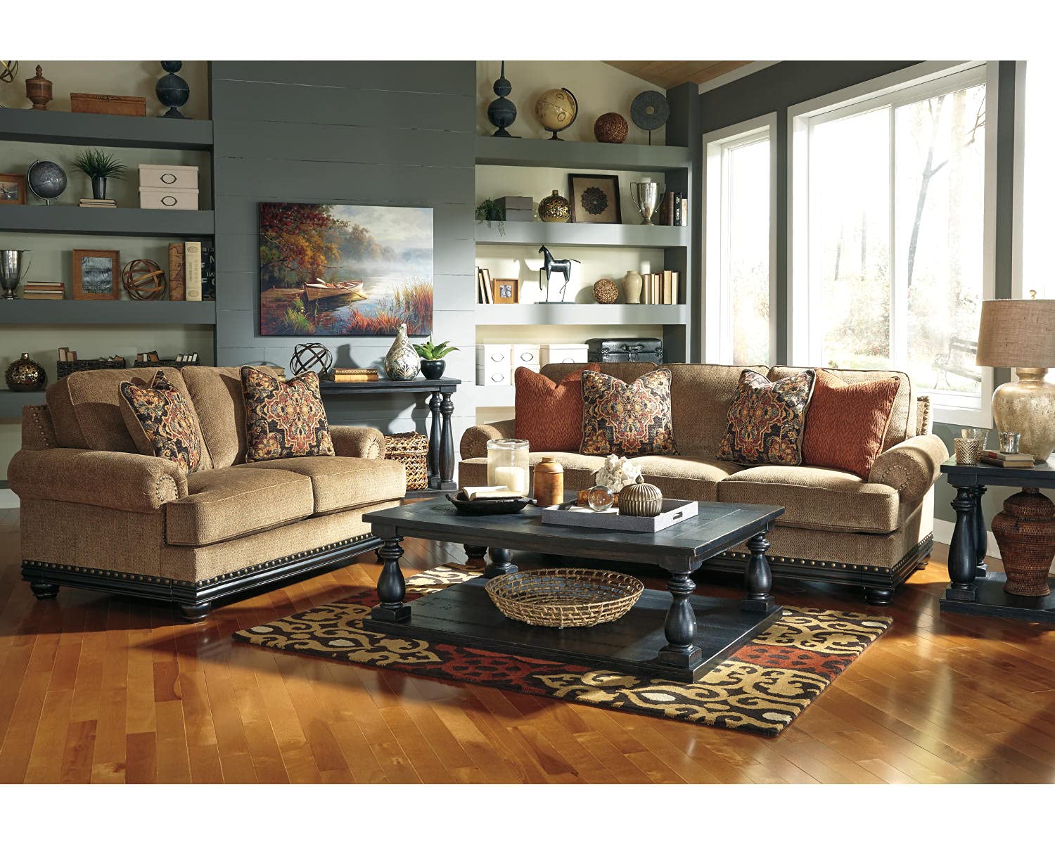 Signature Design by Ashley Mallacar Rustic Cottage Rectangular Sofa Table with Floor Shelf, Black
