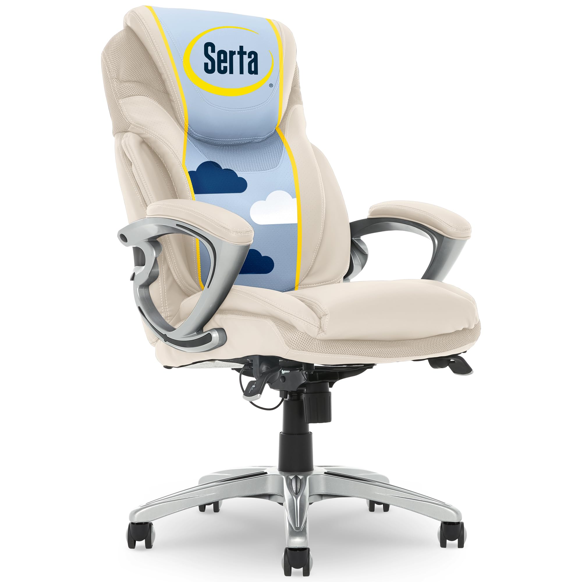 Serta Bryce Executive Office Chair - Ergonomic Computer DeskChair with Lumbar Technology - Adjustable Height - Memory Foam Body Pillows - 360° Swivel Rolling Base - Bonded Leather - Black