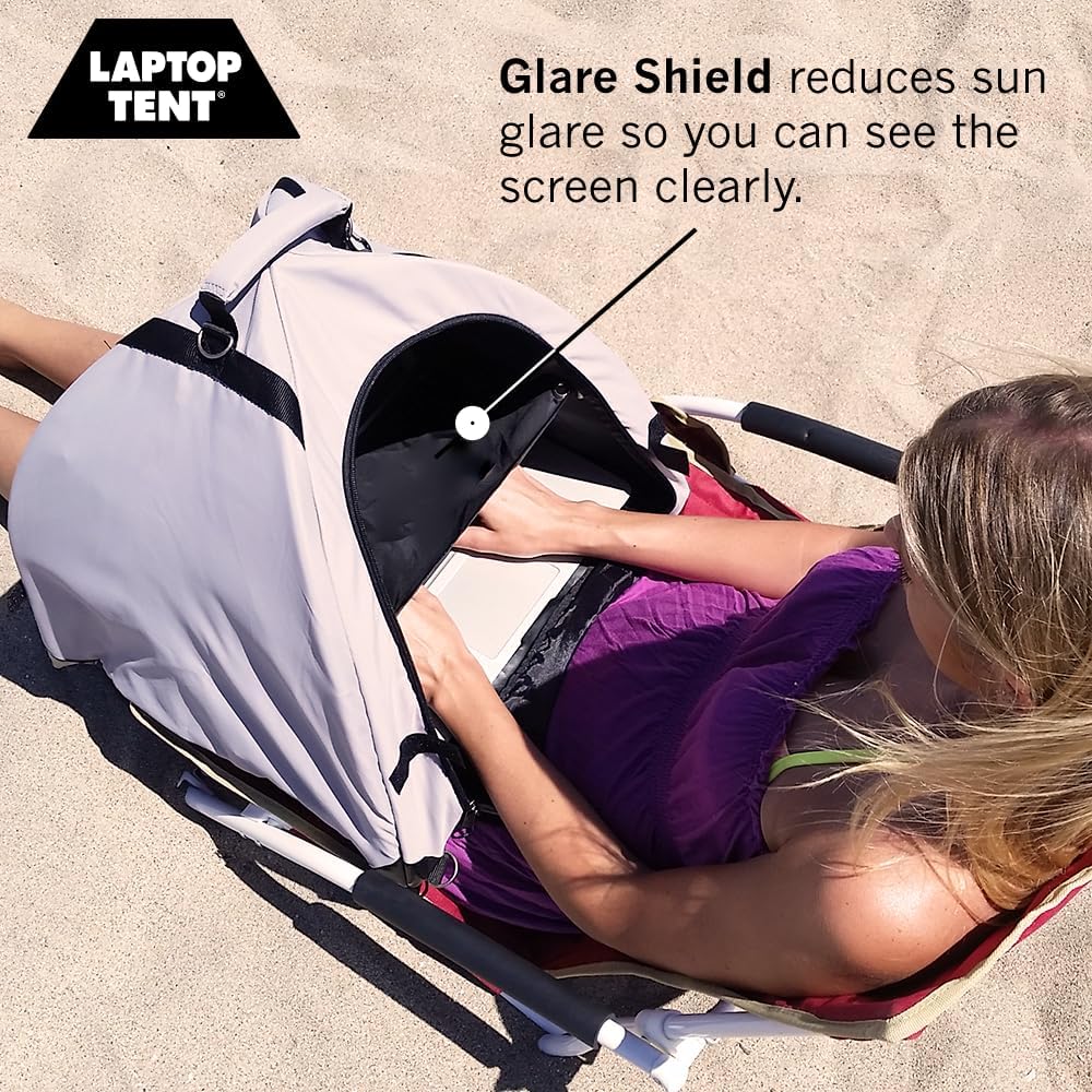 LAPTOP TENT - Portable Sun Shade & Water-Resistant Beach Bag for Outdoor Work | Heat & UV Reflective Fabric | Computer Privacy Hood & Glare Shield | Convertible Tote for Laptop, Towels, Drinks & More