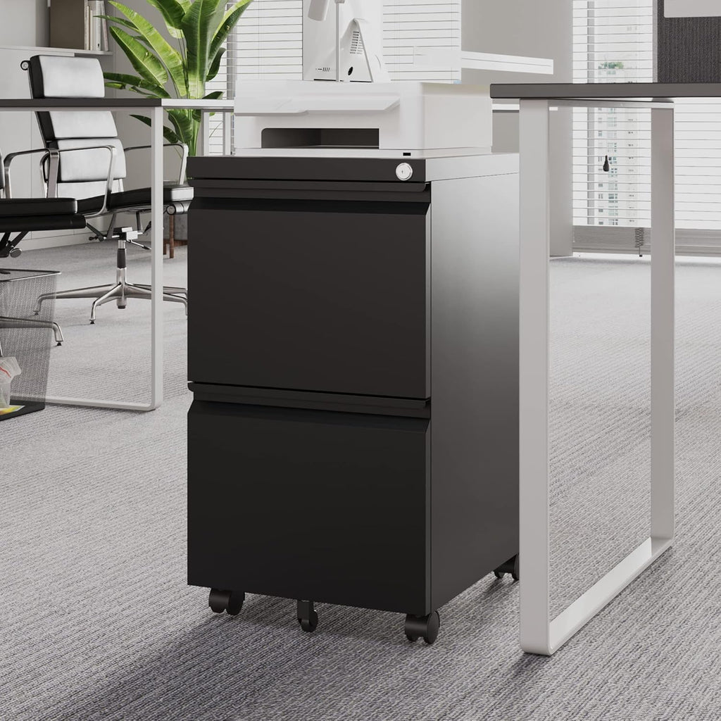 Letaya 3 Drawer Mobile File Cabinet with Lock,Under Desk Metal Small Filing Cabinets for Home Office Organizer Letters/Legal/A4(Fully Assembled Except Wheels-Black)
