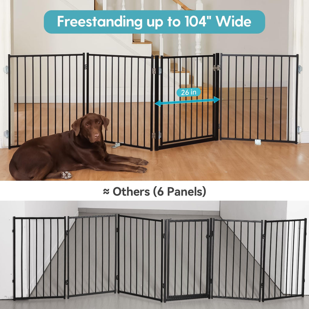 No Pawblems Free Standing Dog Gate, 30" Tall Foldable Dog Fence for Indoor, Up to 52 Inch Extra Wide Puppy Gate Extension for Stairs, Hallways, Doorways, Deck, Yard (White, 2 Panels)