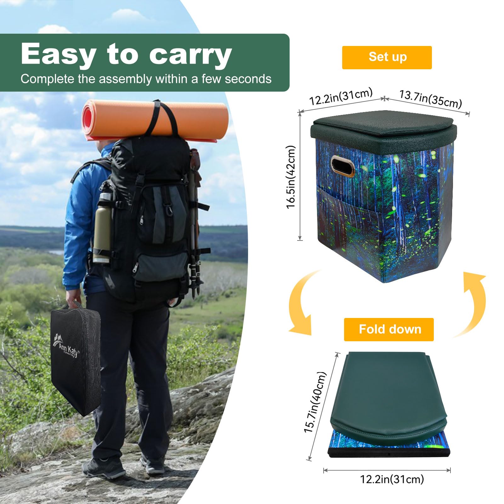 Ann Katy Upgrade XL Portable Toilet for Adults, Extra Large Portable Travel Floding Toilet, Camping Tall Toilets with Lid for Adults and Kids Compact Potty for Car,Hiking,Beach and Camping