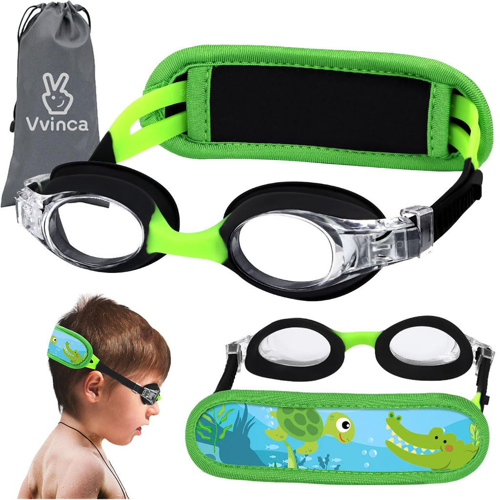Vvinca Kids Swim Goggles with Fabric Strap No Tangle Pain-Free, Anti-Fog Swimming Pool Goggle No Leak for Toddlers Girls Boys