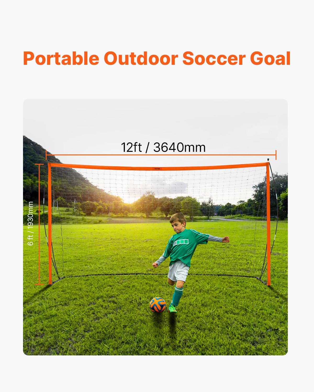 VEVOR Portable Soccer Goal, 12 x 6 ft Large Practice Soccer Net, Steel Fiberglass Structure Training Goal Set with Carry Bag, All-Weather Outdoor Use, for Backyards, Parks, School Fields