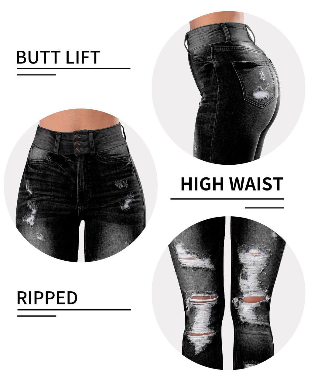 Qazel Vorrlon Women's High Waisted Jeans for Women Ripped Skinny Stretch Distressed Jeans High Rise Butt Lifting Demin Pants