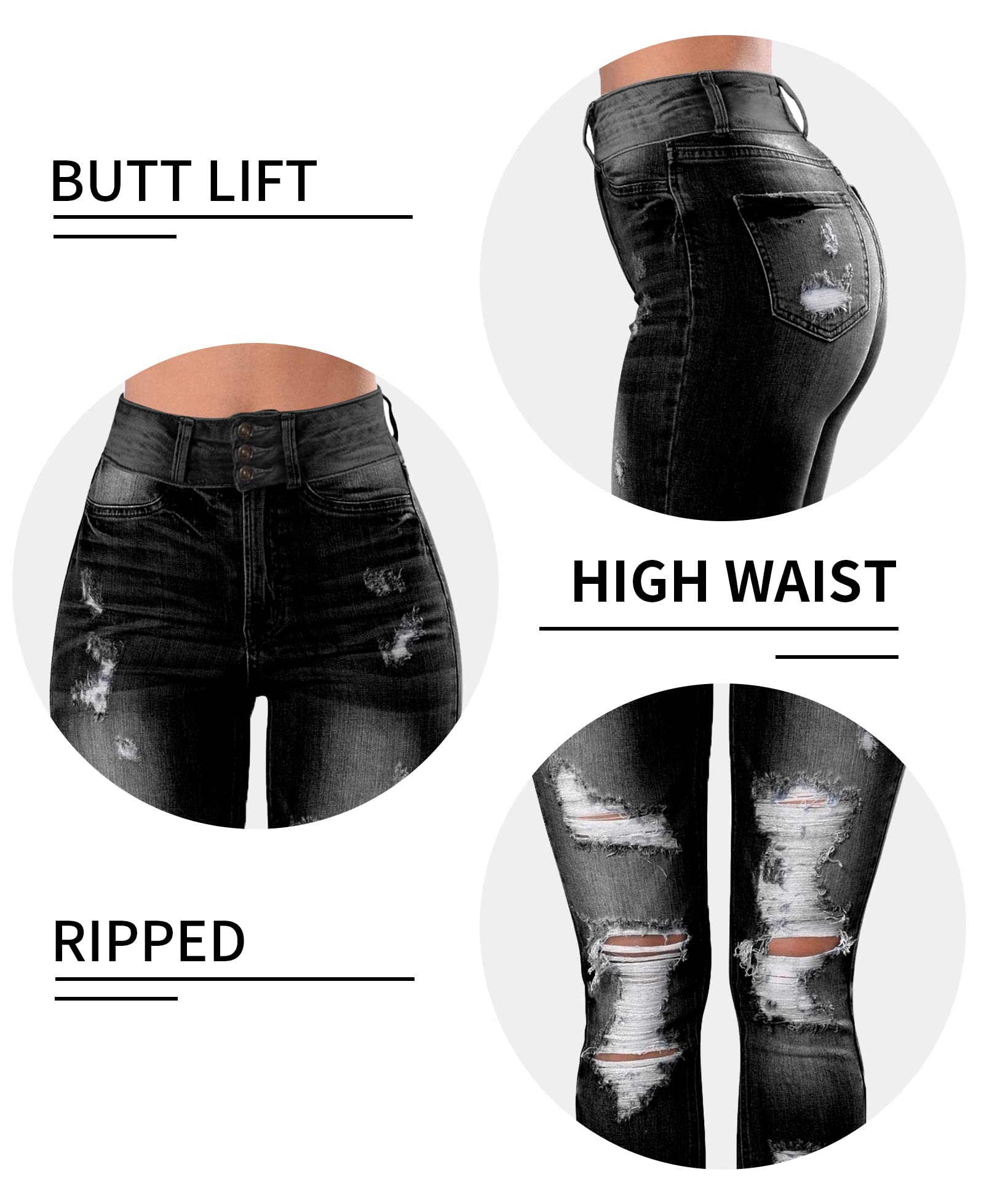 Qazel Vorrlon Women's High Waisted Jeans for Women Ripped Skinny Stretch Distressed Jeans High Rise Butt Lifting Demin Pants