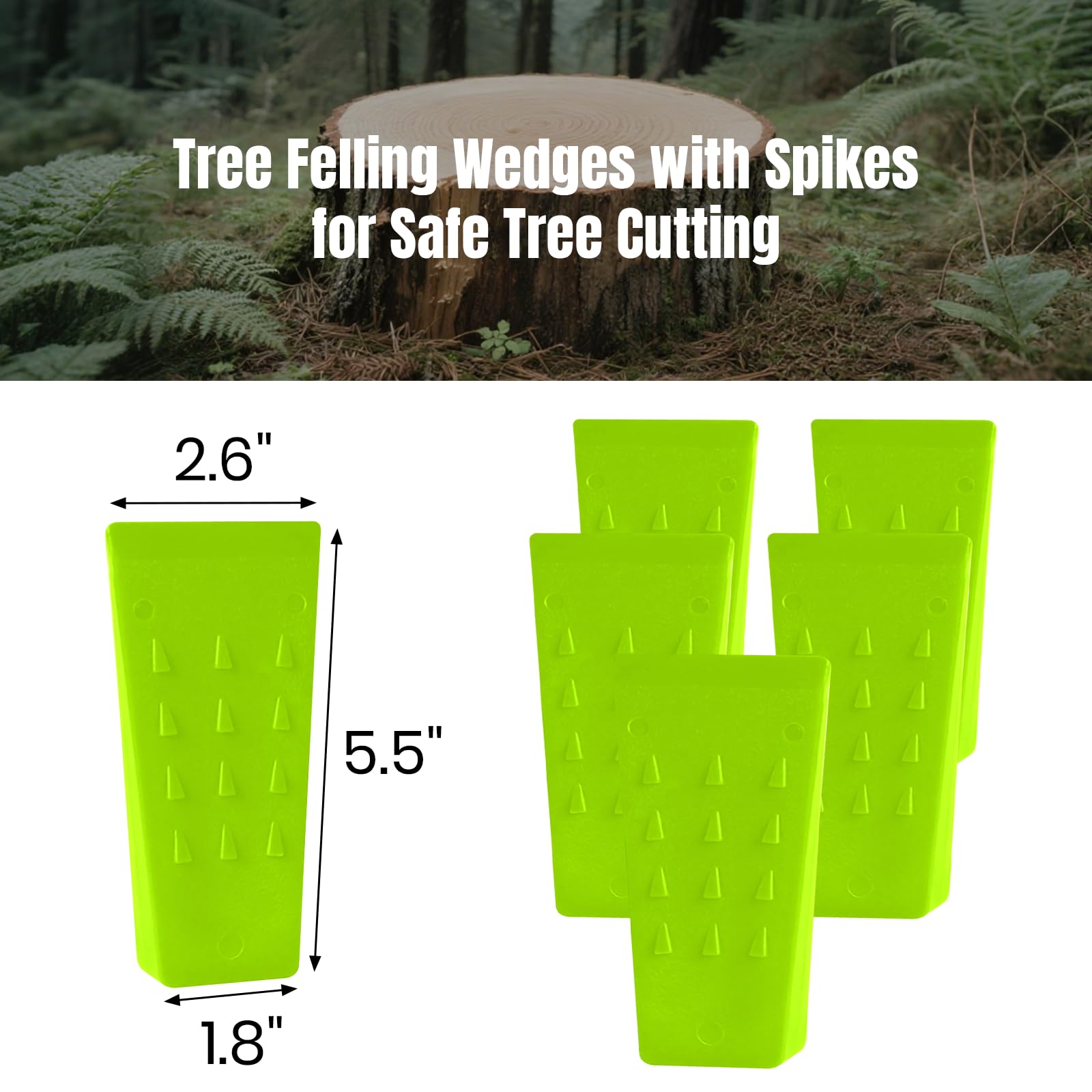 AR-PRO 6 Pack Tree Felling Wedges with Spikes for Safe Tree Cutting – 5.5” Wedges with Storage Bag; 6 Felling Dogs to Guide Trees Stabilize and Safely to Ground for Loggers and Fallers