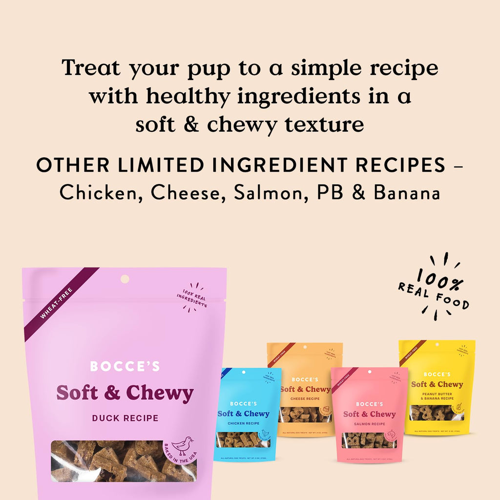 Bocce's Bakery Bac'n Nutty Soft & Chewy Dog Treats, Wheat-Free PB & Bacon Flavored All Natural Limited Ingredient Oven Baked Cookies for Dogs, 6 oz Bag