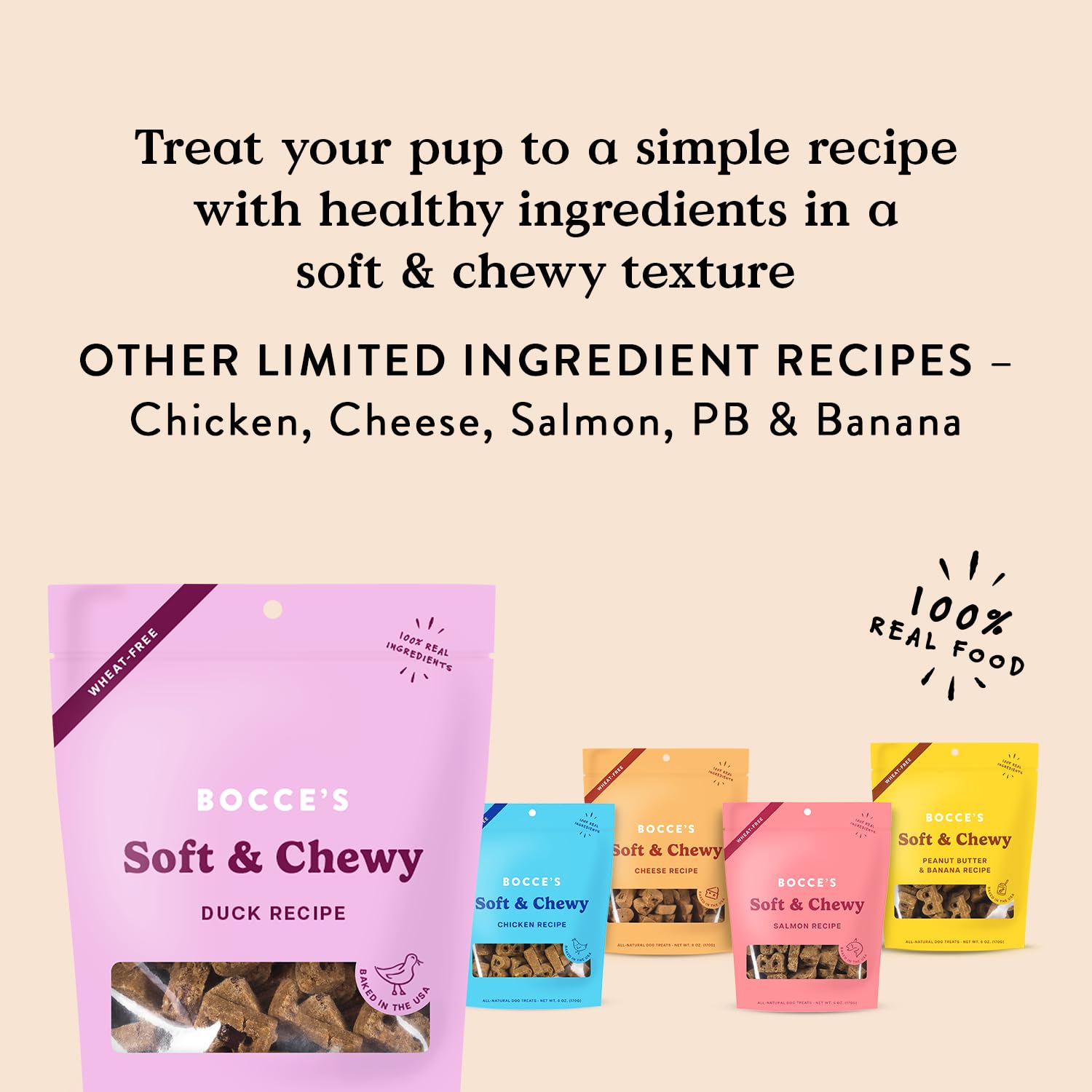 Bocce's Bakery Bac'n Nutty Soft & Chewy Dog Treats, Wheat-Free PB & Bacon Flavored All Natural Limited Ingredient Oven Baked Cookies for Dogs, 6 oz Bag