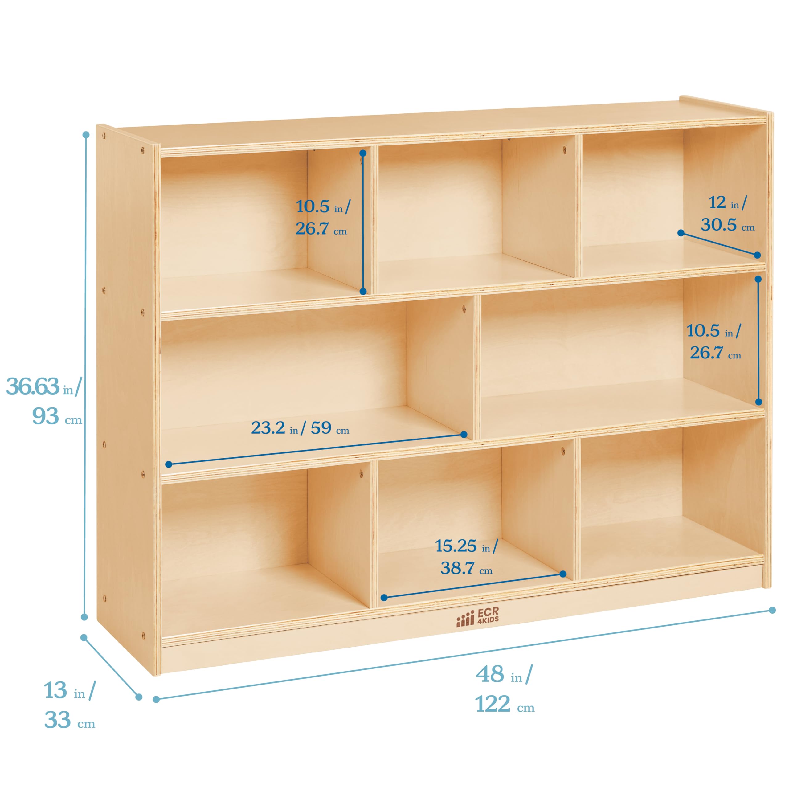 ECR4Kids 8-Compartment Mobile Storage Cabinet, Elementary, Classroom Furniture, Grey Wash