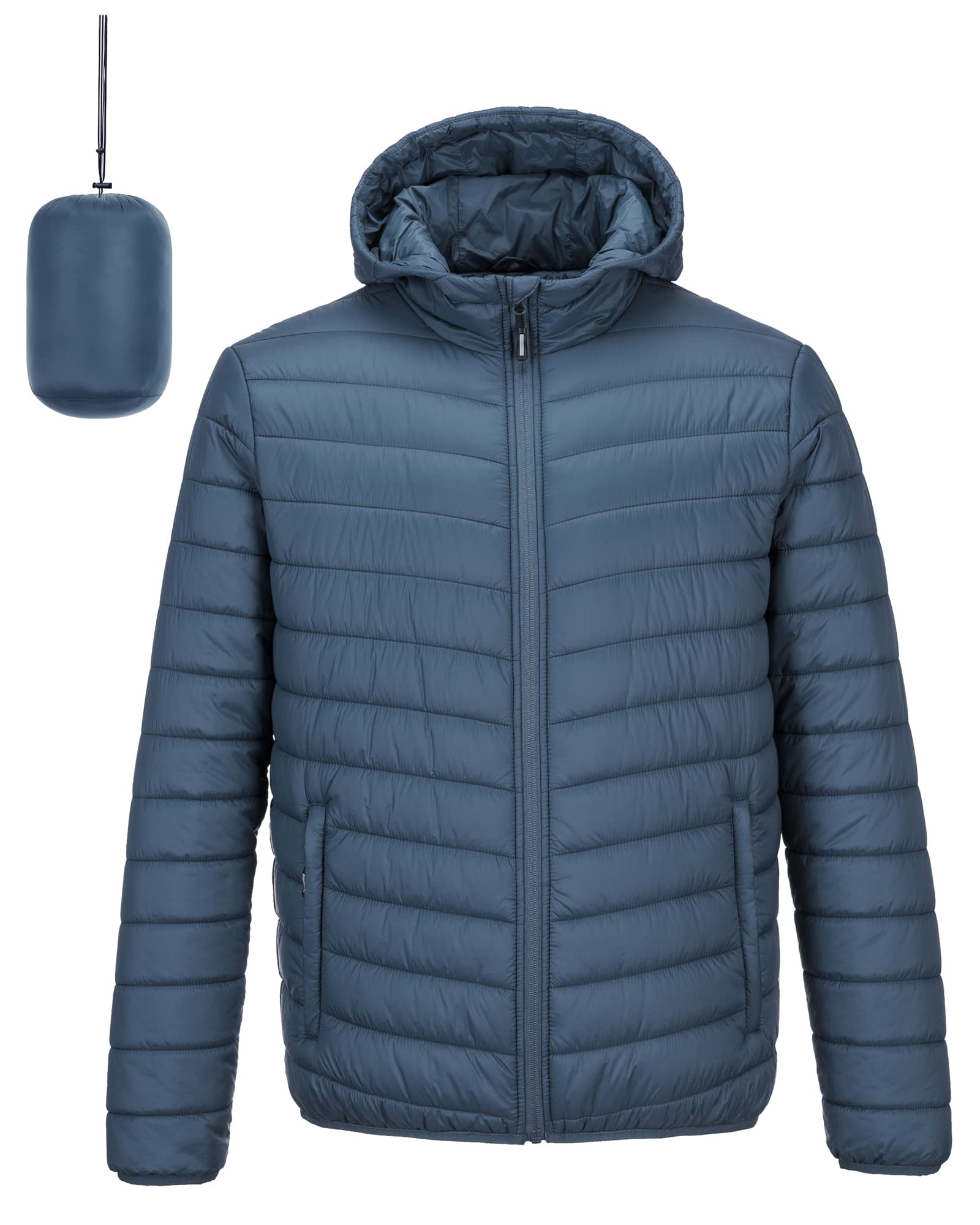 Outdoor Ventures Men's Lightweight Packable Hooded Puffer Jacket Insulated Winter Coat for Snow Ski Traveling