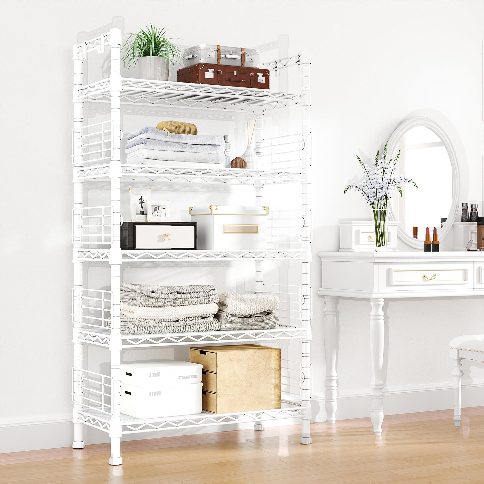 FUTASSI Metal Storage Rack, Storage Organizer Shelves for Kitchen, Bathroom, Living Room, Balcony and Garage, 5 Tiers Narrow Bookshelf, 21.2" W x 9.4" D x 59.2" H, Load 400lbs, Black