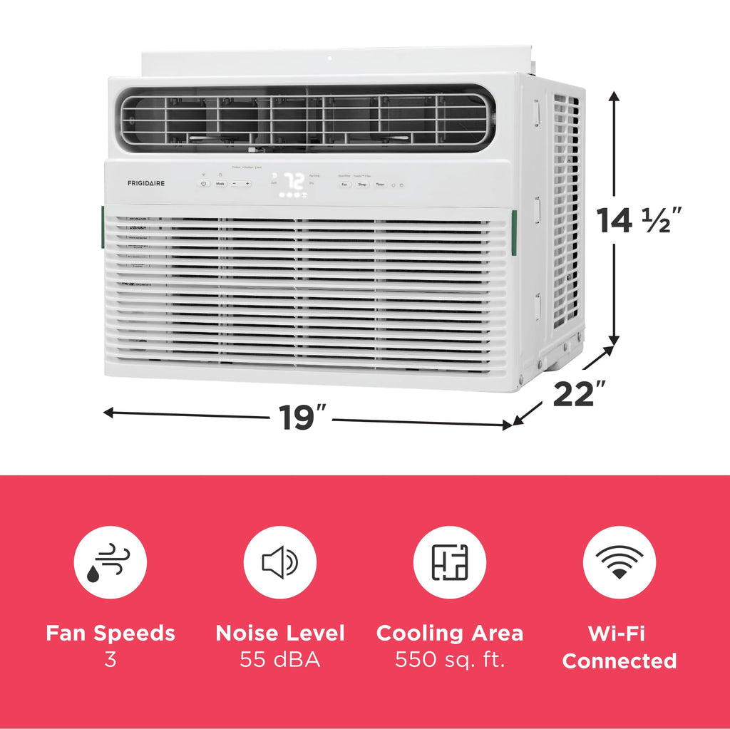 Frigidaire 8,000 BTU Smart Window Air Conditioner with Wi-Fi, Cools Up to 350 Sq. Ft., Remote Control, Quiet Operation, Eco Mode, 3 Fan Speeds, White