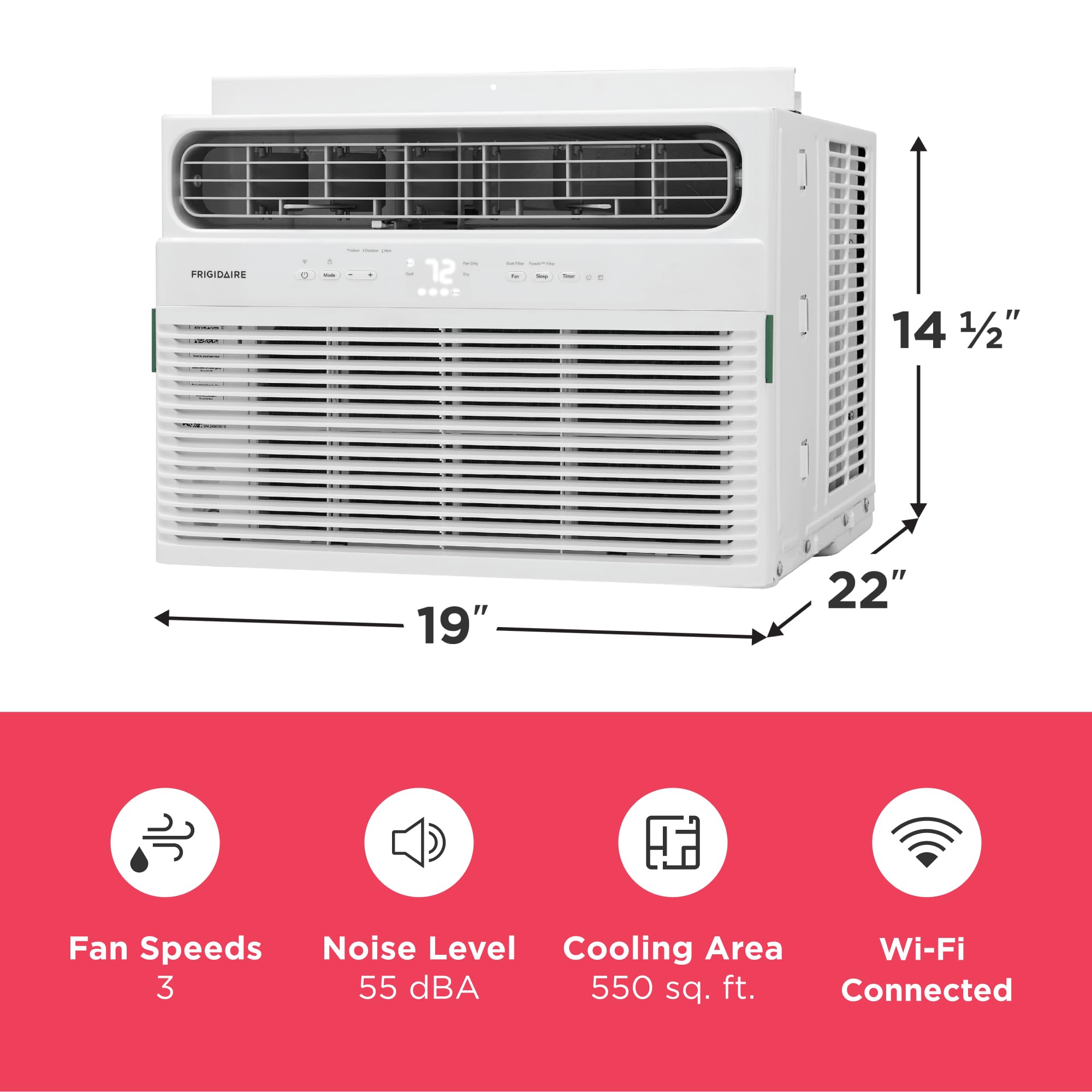 Frigidaire 8,000 BTU Smart Window Air Conditioner with Wi-Fi, Cools Up to 350 Sq. Ft., Remote Control, Quiet Operation, Eco Mode, 3 Fan Speeds, White