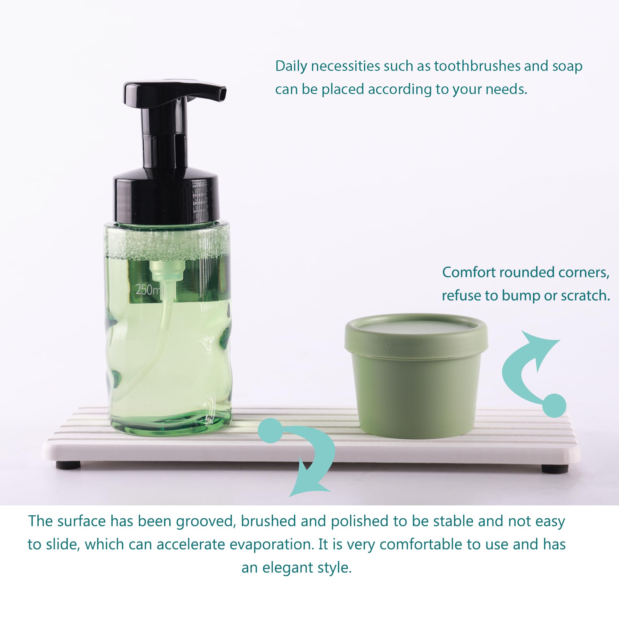 NiuYichee 2 PCS Water Absorbent diatomite Coasters, 7.1" x 3.5" Water Absorbing Stone Tray for Sink, Stone Drying mat for Kitchen Counter, Stone soap Tray Used for Hand Soaps & toiletries & Plants