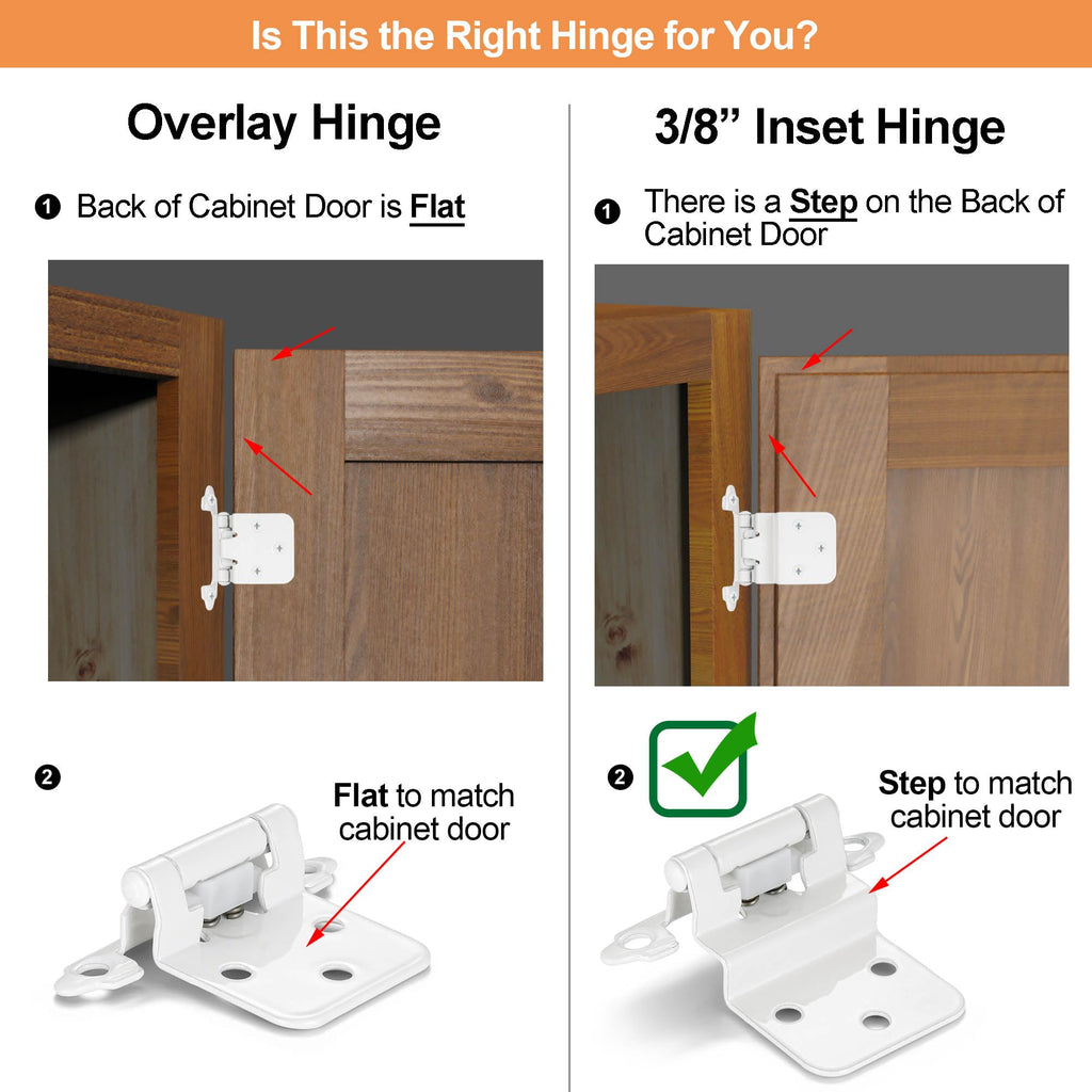 4 Pack (2 Pairs) Antique Brass Self Closing Cabinet Hinges for Kitchen Cabinet Door, 1/2" Overlay (Variable) Semi Concealed Kitchen Cabinet Hinges