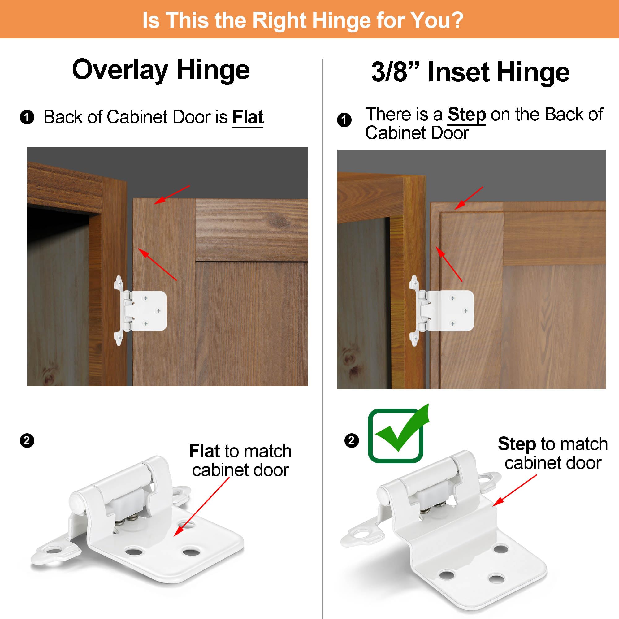 4 Pack (2 Pairs) Antique Brass Self Closing Cabinet Hinges for Kitchen Cabinet Door, 1/2" Overlay (Variable) Semi Concealed Kitchen Cabinet Hinges