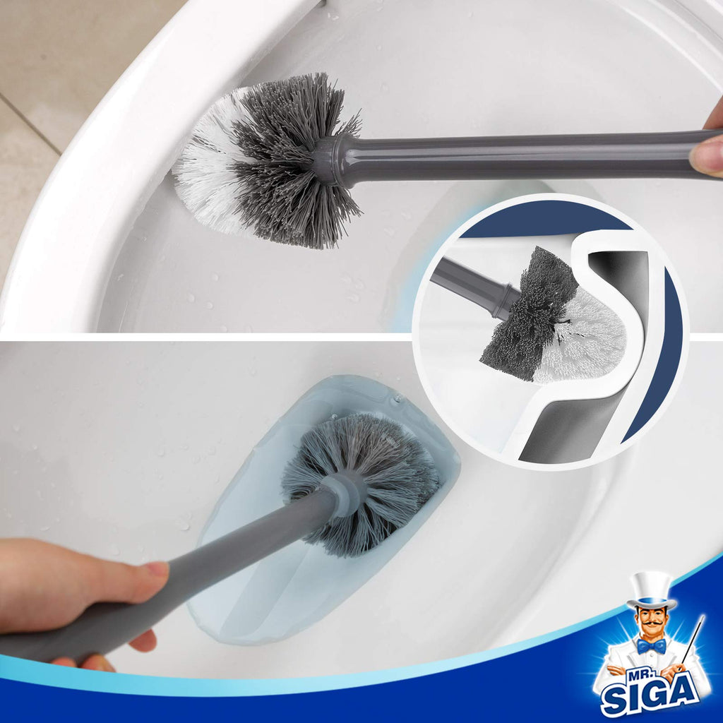 MR.SIGA Toilet Bowl Brush and Holder, Premium Quality, with Solid Handle and Durable Bristles for Bathroom Cleaning, Black, 1 Pack