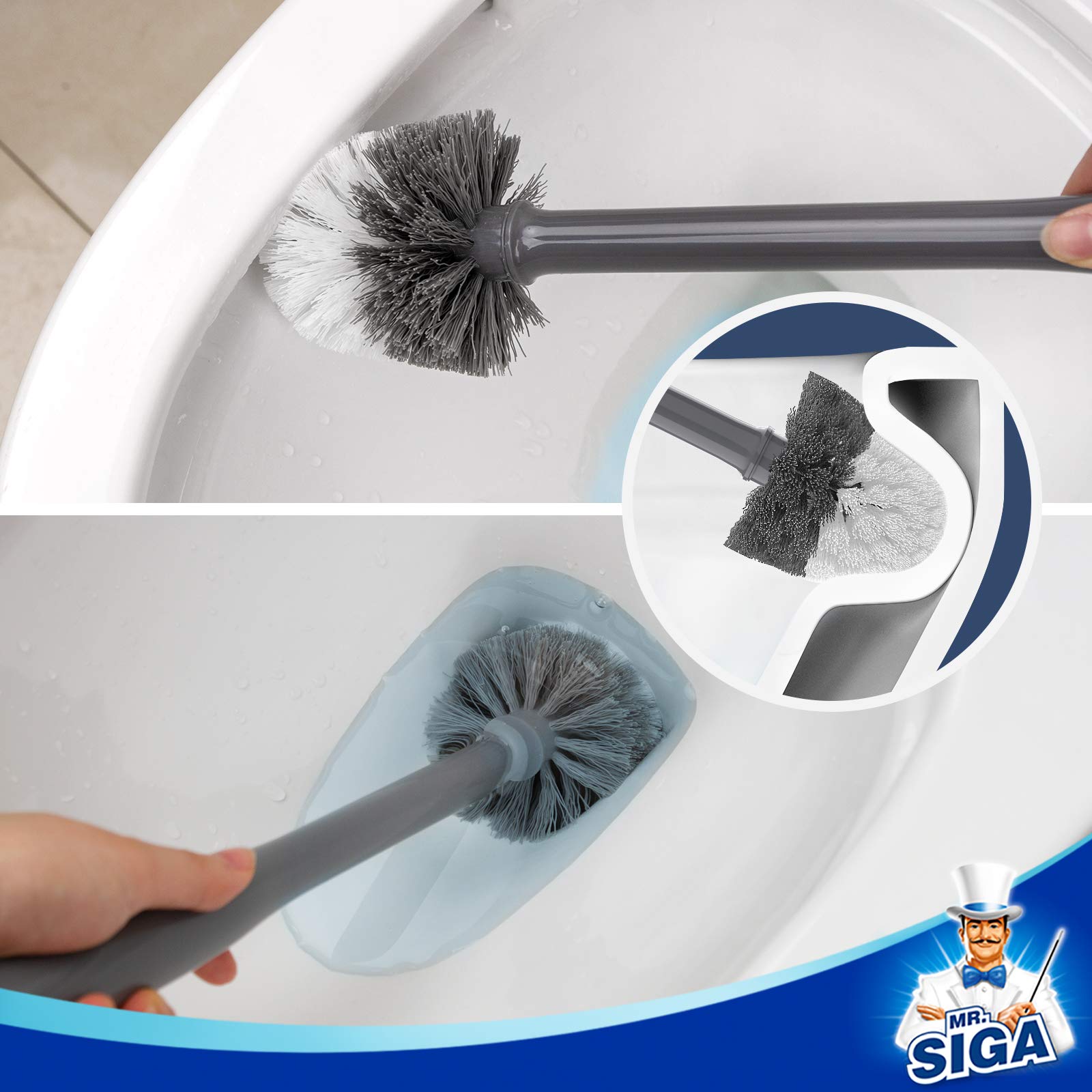 MR.SIGA Toilet Bowl Brush and Holder, Premium Quality, with Solid Handle and Durable Bristles for Bathroom Cleaning, Black, 1 Pack