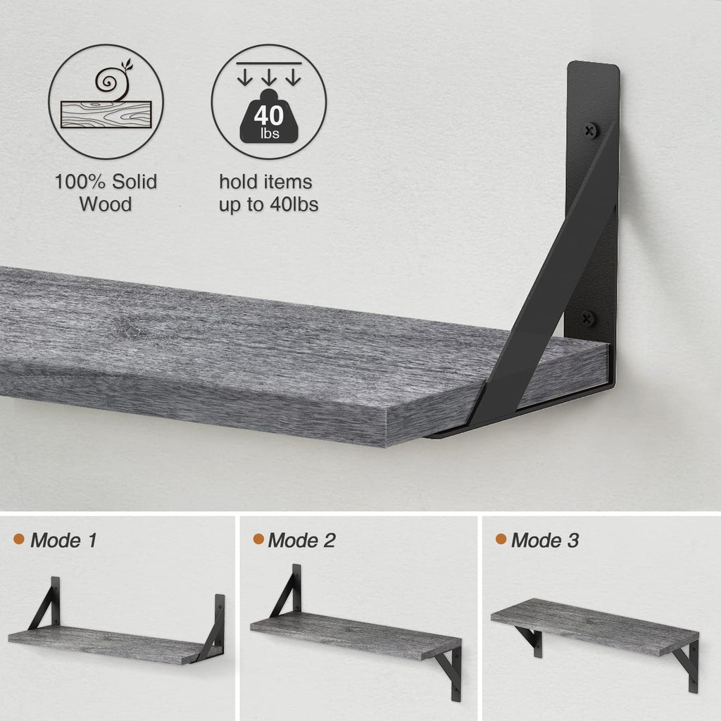 Forbena 12 Inch Deep Floating Shelves for Wall, Wide Black Wall Mounted Shelves for Bedroom Office Books Plants, Large Hanging Shelf for Living Room Bathroom Kitchen Closet Pantry Storage (3-Pack)
