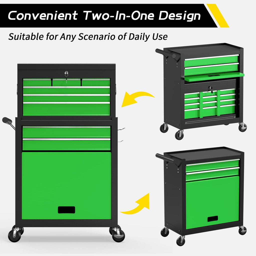 On Shine 8 Drawer Rolling Tool Chest, Large Capacity Rolling Tool Box with Wheels, Locking Mechanical Tool Chest, Portable Tool Box with Sliding Drawers for Garage Workshop and Tool Room (Black)