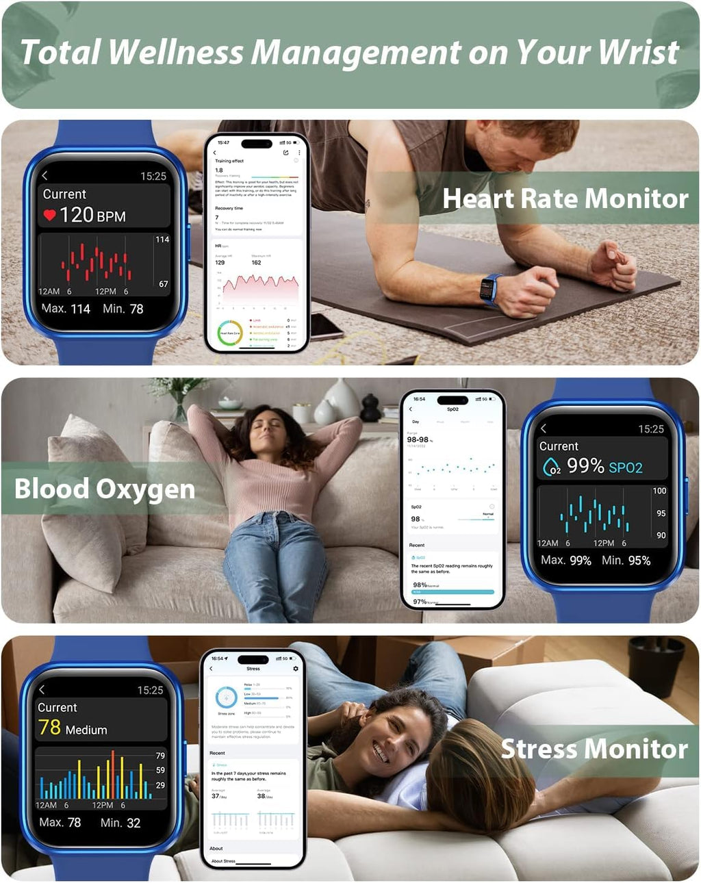 Tensky Smart Watch for Men/Women Android/iPhone/Samsung, Alexa Built-in, 1.8" Touch Screen Fitness Tracker with Answer/Make Calls, 3ATM Waterproof Heart Rate/Sleep/SpO2 Monitor, 120+ Sport Modes