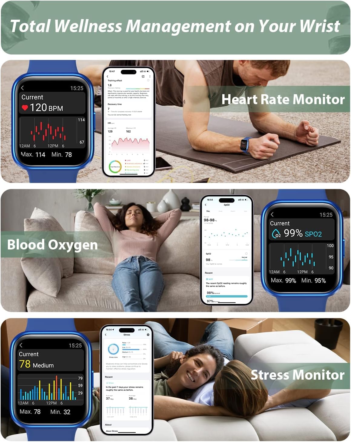 Tensky Smart Watch for Men/Women Android/iPhone/Samsung, Alexa Built-in, 1.8" Touch Screen Fitness Tracker with Answer/Make Calls, 3ATM Waterproof Heart Rate/Sleep/SpO2 Monitor, 120+ Sport Modes