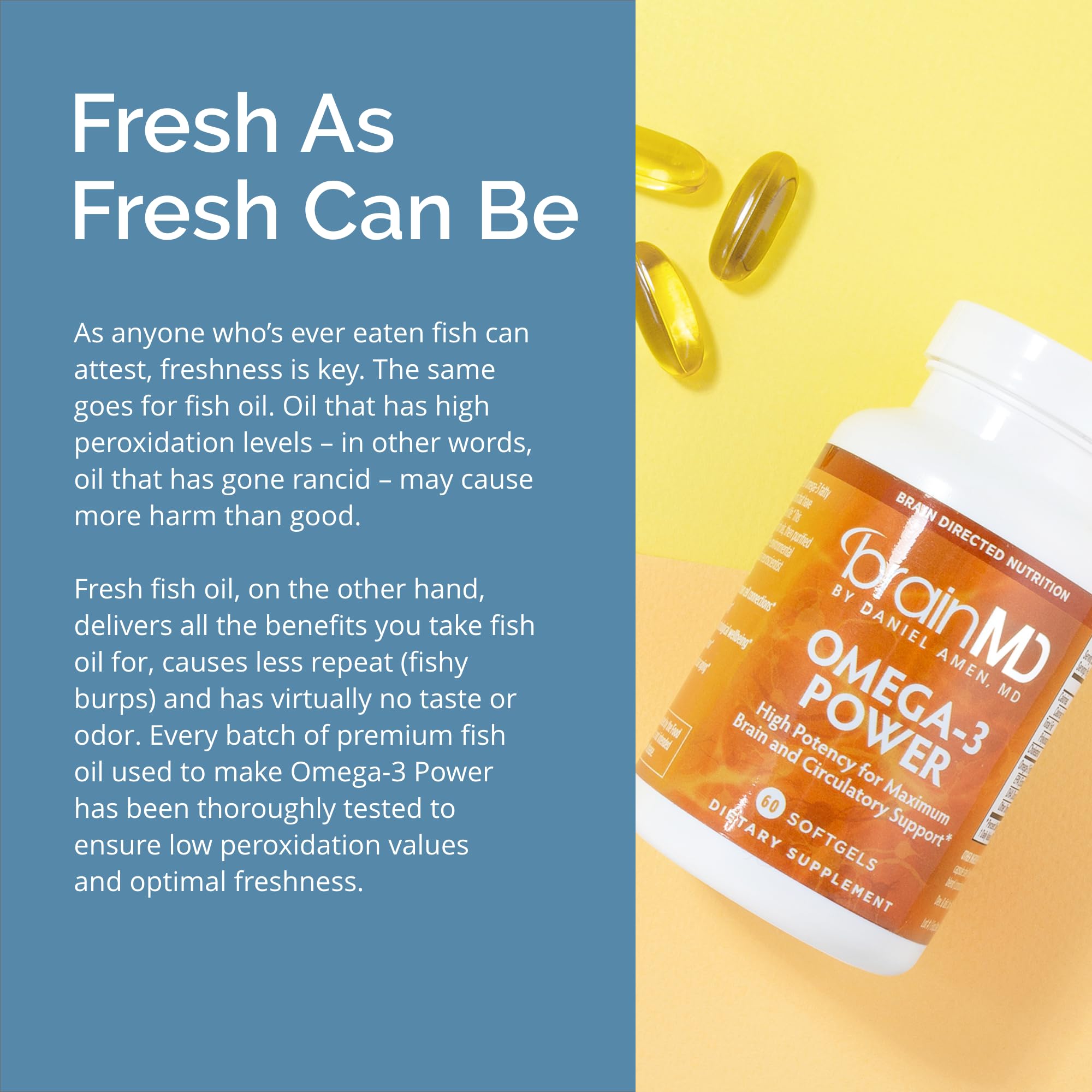 BRAINMD Omega-3 Power - 60 Capsules - Joint & Immune Support Supplement - Contains DHA & EPA - Gluten Free - Dr Amen - 30 Servings