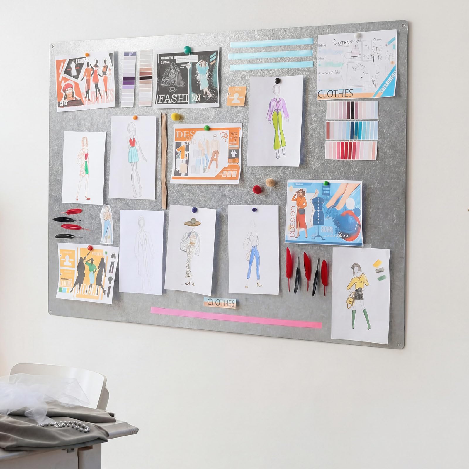 Ireer Magnetic Board Steel Magnet Bulletin Boards for Walls to Display Magnetic Notes Photos for Home Office Classroom, Pre Drilled with Screws and Dry Wet Erase Feature(Black,24 x 48 Inch)